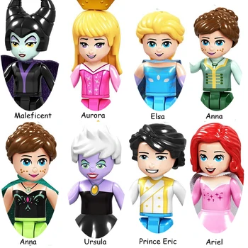 8 Adet / takım Kız Prenses Anna Ursula Maleficent Elsa Aurora Ariels Modeli Aksiyon Figürü Blokları İnşaat Tuğla Oyuncak Çocuklar İçin
