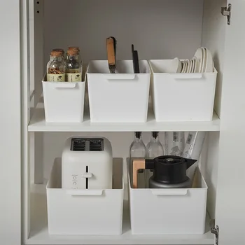 Japon Tarzı Mutfak Plastik Saklama Sepeti Dolabı Taşınabilir saklama kutusu Aperatif Oyuncak Kitap A4 Dosya Düzenleme Sepeti Beyaz