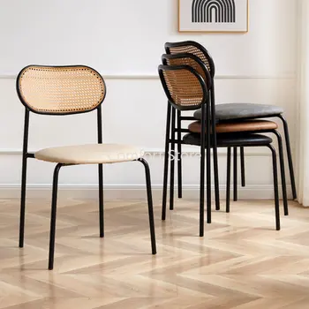 Mutfak Yatak Odası kamış örgü yemek sandalyeleri İskandinav Dresser Salon Ofis yemek sandalyeleri Modern Lüks Metal Stuhl Ev Mobilyaları WKYZ