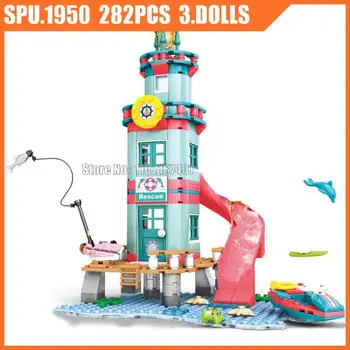 Sy6573 282 adet kız plaj kurtarma kulesi deniz balıkçılığı ışık yapı taşları oyuncak tuğla