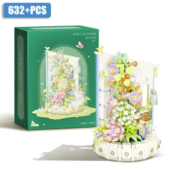 Yaratıcı su kenarı Pavilion romantik Çiçek Buketi Yapı taşları tuğla DIY LED ışıkları gül çiçek oyuncaklar kızlar için hediyeler