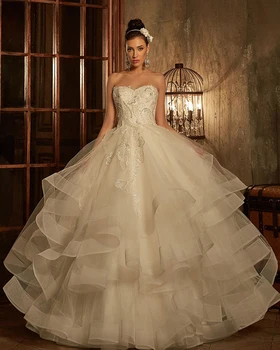 Özel Yapılmış Prenses A-line düğün elbisesi Vestido Casamento Parlak Boncuk Kristal Sequins Dantel Tül gelinlikler Trouwjurken